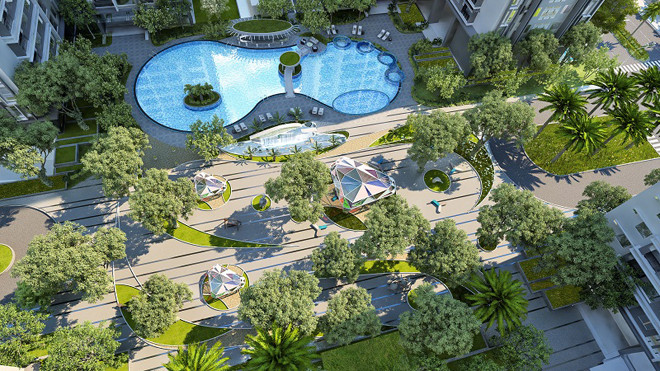 Quảng trường Sapphire mang tới không gian xanh nhẹ nhàng và yên bình