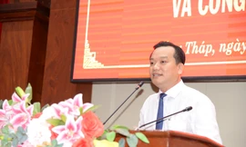 Ông Nguyễn Nhật Trường phát biểu tại Hội nghị công bố quyết định về tổ chức bộ máy và công tác cán bộ.