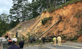 Hiện trường vụ sạt lở trên đèo D'Ran tối 28/10.