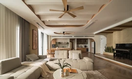 Đập thông hai căn hộ tạo nên không gian 260m2 rộng mở