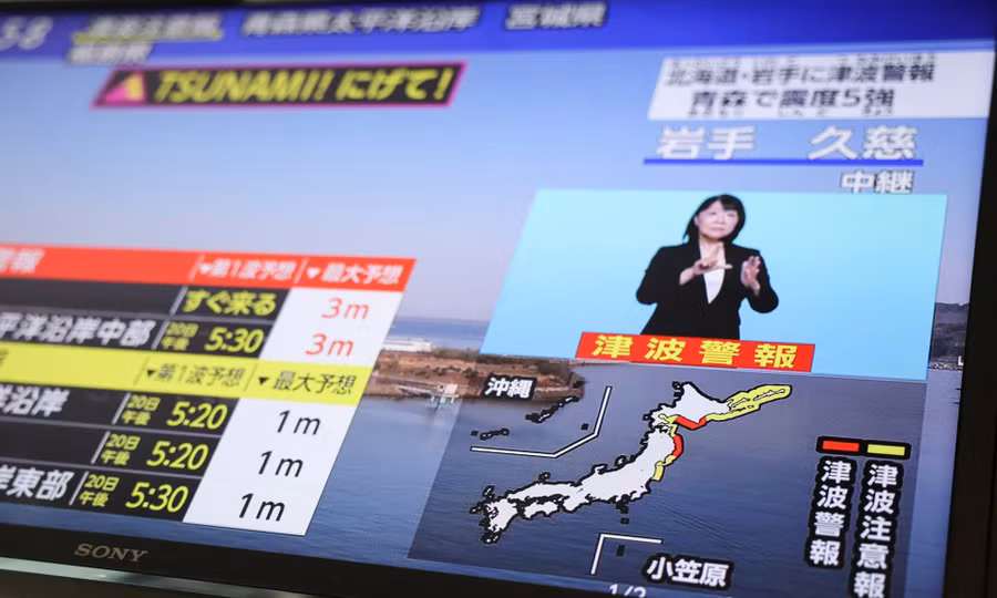 Động đất 7,5 độ ngoài khơi Nhật Bản, cảnh báo sóng thần cao tới 3 mét