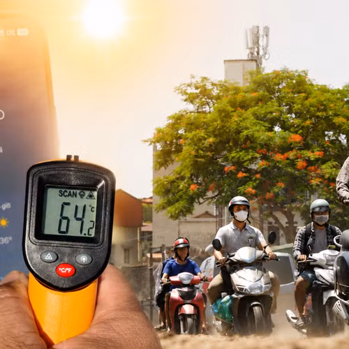 Hà Nội nóng hầm hập, mặt đường có lúc vượt 64 độ C