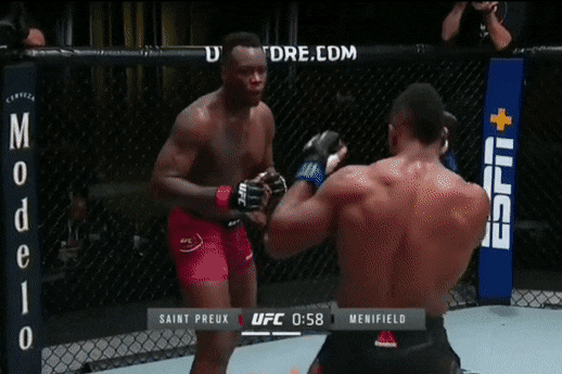 Ovince St. Preux ra đòn hạ knock-out đối thủ.