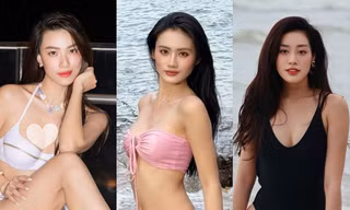 Dàn Hoa - Á hậu Việt khoe sắc vóc với đồ bơi, Lương Thùy Linh gây sốc nhất