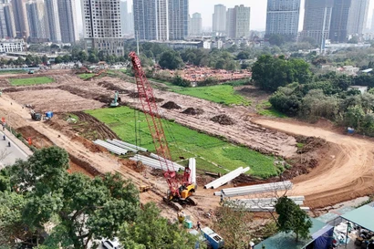 Bên trong công trường hồ điều hòa chống ngập gần 400 tỷ đồng ở Hà Nội 