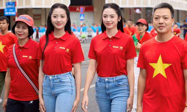 Hoa hậu Hà Trúc Linh, Á hậu Vân Nhi hòa cùng biển người nhuộm đỏ phố đi bộ Hồ Gươm