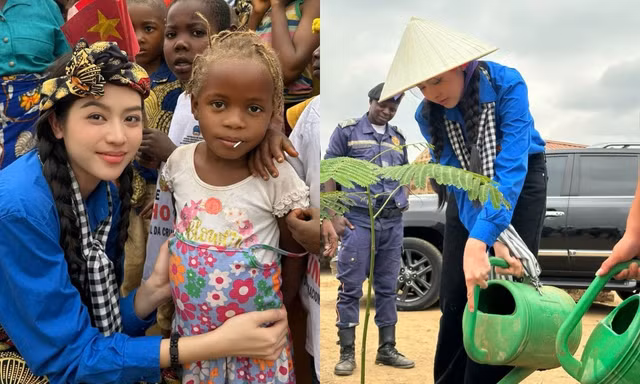 Hoa hậu Thanh Thủy ghé thăm và trồng cây tại "Làng Việt Nam" ở Angola