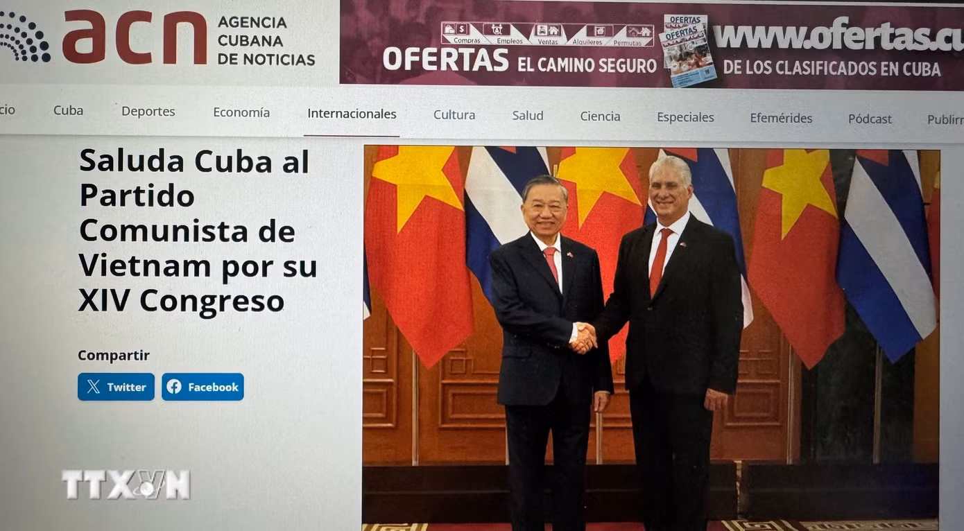 Hãng thông tấn Cuba, ACN, đưa tin về Đại hội XIV của Đảng Cộng sản Việt Nam. (Ảnh chụp màn hình: Việt Hùng/TTXVN)