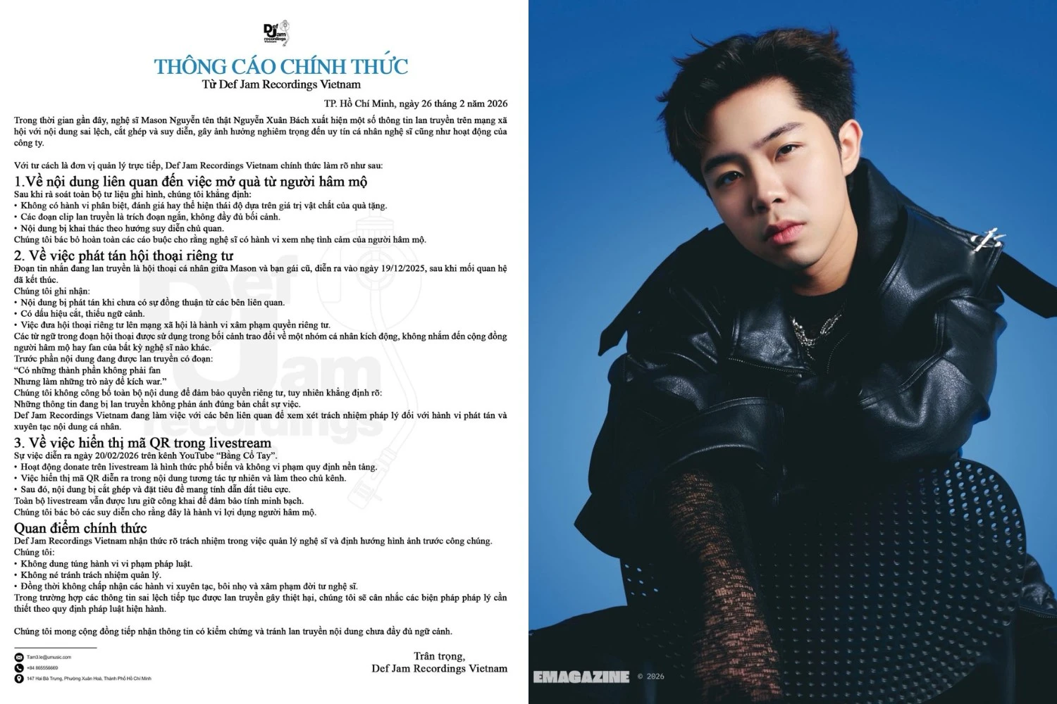 Def Jam Vietnam lên tiếng bảo vệ Mason Nguyễn trước loạt tin đồn gây tranh cãi