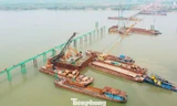 Cận cảnh đại công trường cầu Hồng Hà vượt sông Hồng, sau 5 tháng thi công