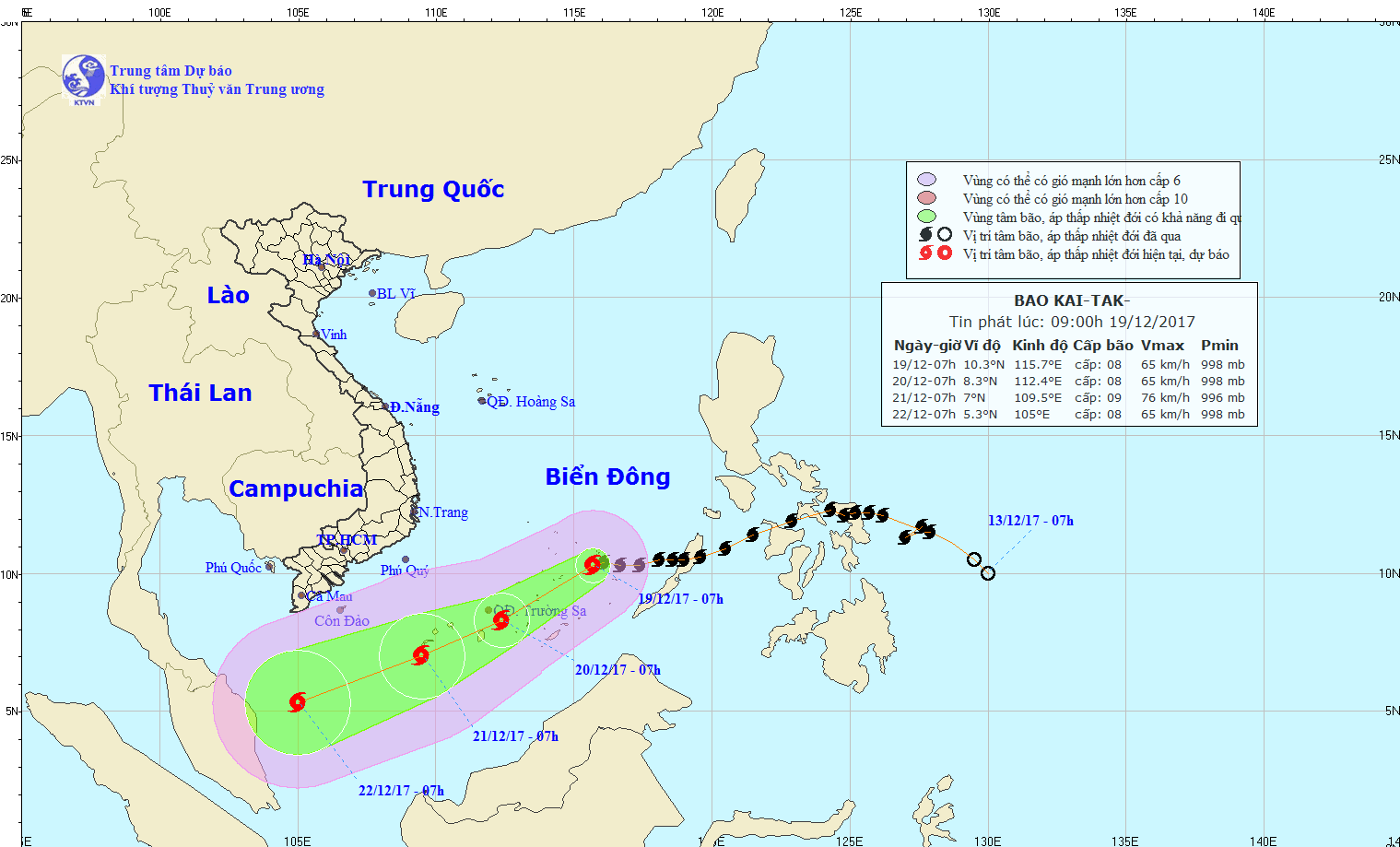 Bão Kai-tak áp sát quần đảo Trường Sa gió giật cấp 10
