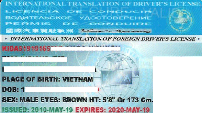 Mẫu Giấy phép lái xe quốc tế. Ảnh minh họa.