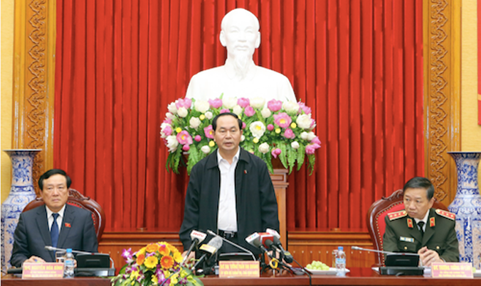 Chủ tịch nước Trần Đại Quang phát biểu tai cuộc làm việc. Ảnh: TTXVN.