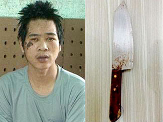 Nghi phạm An Văn Tiến và con dao gây án. Ảnh: Dân Trí