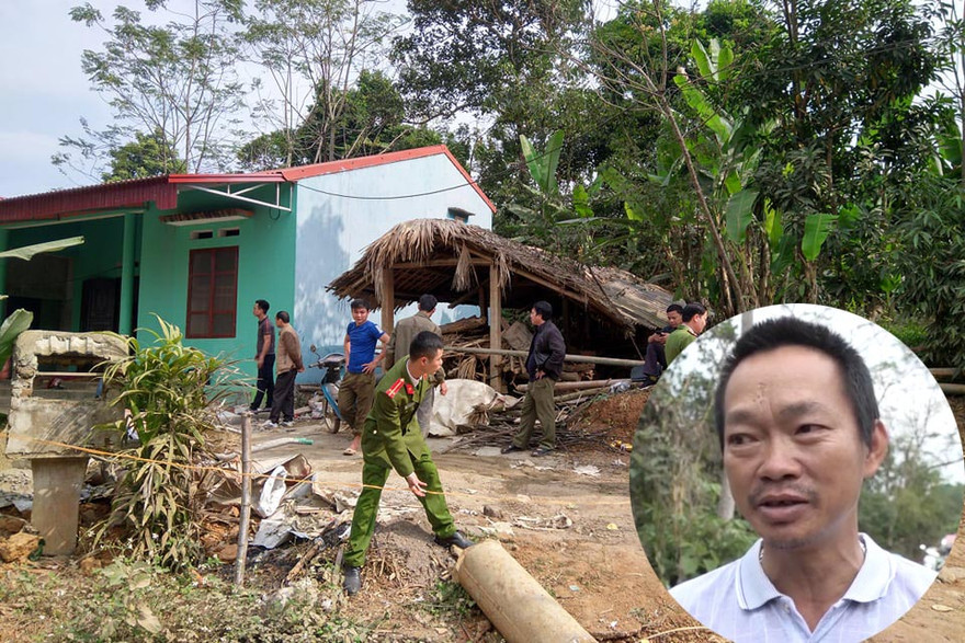 Hiện trường vụ án (ảnh lớn) và ông Tích trưởng thôn.