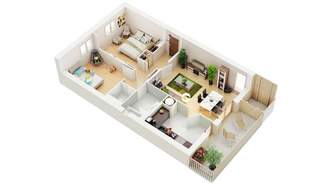 Căn hộ mẫu này thuộc dạng phổ biến rất được ưa chuộng với hai phòng ngủ của cha mẹ và con liền kề, ban công rộng rãi và tất cả các khu vực chính đều có ánh sáng tự nhiên.