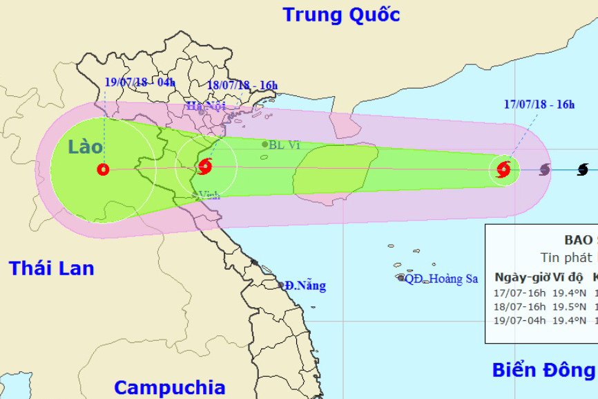 Bão Sơn Tinh tiến nhanh vào Vịnh Bắc Bộ, gió giật cấp 10 