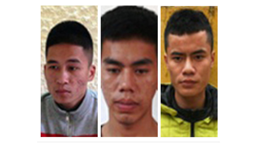 Nguyễn Hữu Trường, Nguyễn Phi Long và Lê Đăng Thái tại Cơ quan điều tra. Ảnh: Công an Hà Tĩnh