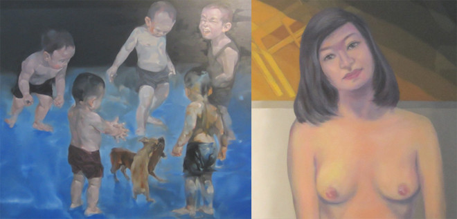 "Trò mới" của Lương Trung (trái), "Hay là trôi mãi 4" của Nguyễn Xuân Hoàng (phải)