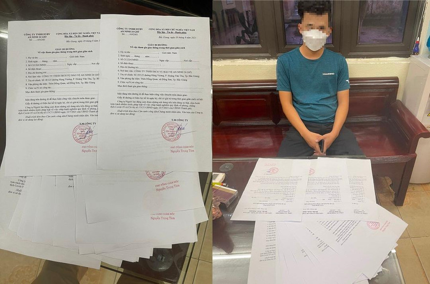 Nam thanh niên B. và số giấy đi đường.