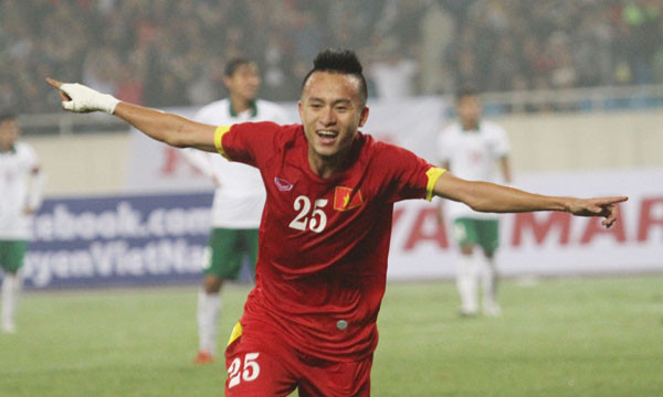 Huy Toàn là tác giả bàn thắng duy nhất ở trận Olympic Việt Nam-Olympic Indonesia. Ảnh: Như Ý