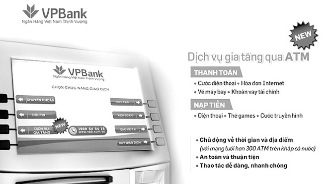 Thanh toán hóa đơn và nạp tiền ngay tại cây ATM của VPBank