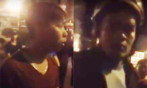 Người đi đường tò mò khi thấy những người được cho là CSHS đòi đo nồng độ cồn. Ảnh cắt từ clip