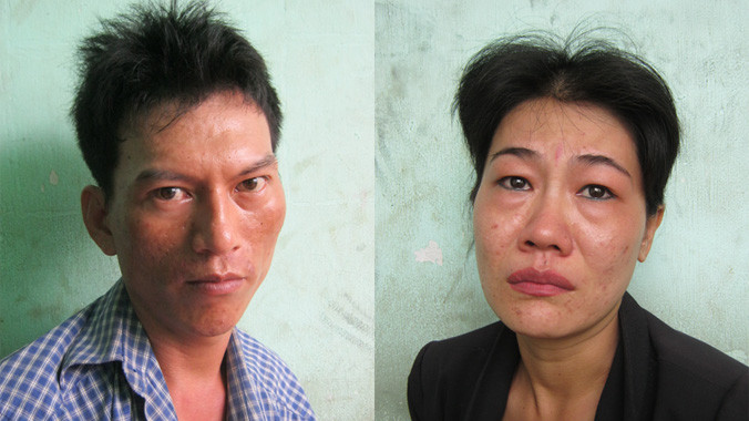 Đối tượng Phạm Văn Hạnh và Huỳnh Ngọc Lan tại cơ quan điều tra. Ảnh CA cung cấp.