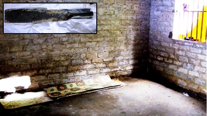 Hiện trường vụ thảm án và hung khí đối tượng Thụ dùng để gây án