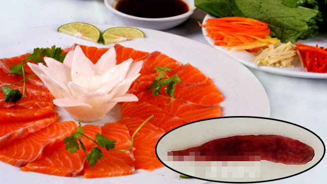 Ăn gỏi cá nguy cơ nhiễm sán lá gan nhỏ và sán lá gan nhỏ Clonorchis sinensis. Ảnh nhỏ: Nguyễn Tâm
