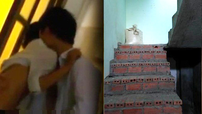 Ảnh minh họa và ảnh cầu thang trước phòng trọ chị V. nơi đôi trẻ "tâm sự"