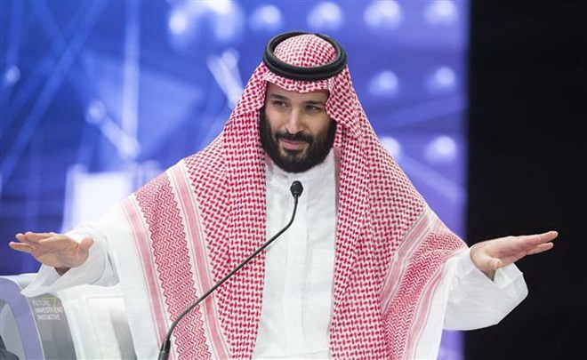 Thái tử Saudi Arabia Mohammed bin Salman phát biểu trong một hội nghị tại thủ đô Riyadh ngày 24/10/2018. 9Ảnh: AFP/TTXVN)