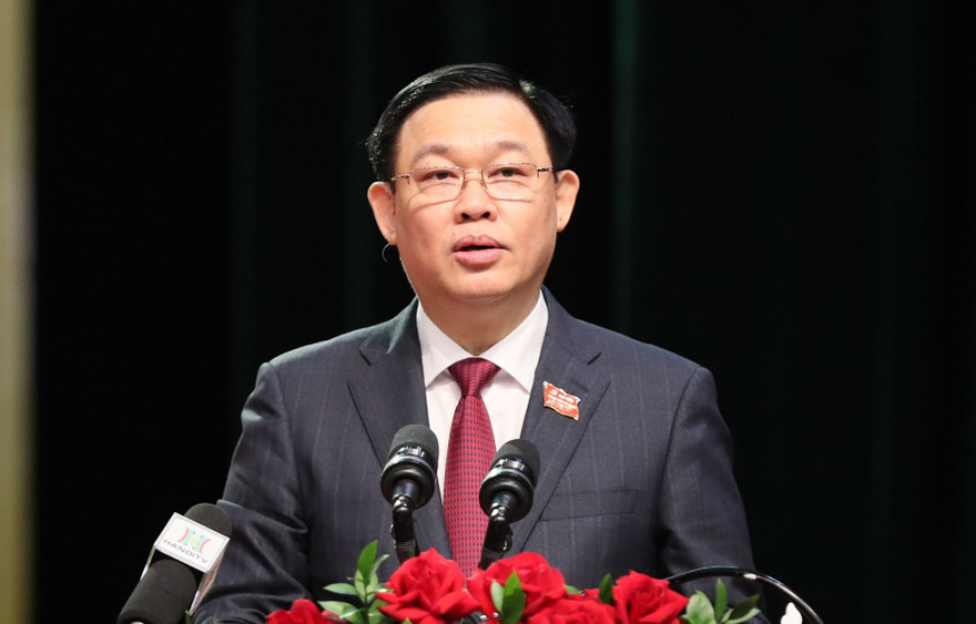 Bí thư Thành ủy Hà Nội Vương Đình Huệ phát biểu bế mạc Đại hội. Ảnh: Như Ý