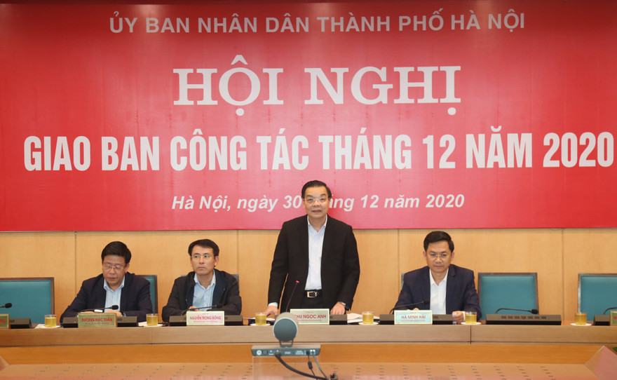 Chủ tịch UBND thành phố Hà Nội Chu Ngọc Anh phát biểu tại hội nghị