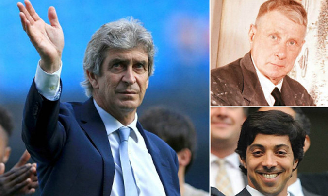 HLV Pellegrini, danh họa Lowry và ông chủ Man City Sheikh Mansour.
