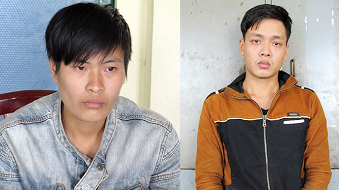 Phan Thị Thu Thùy (trên) và Lê Hữu Duy tại Công an quận 10, TP HCM