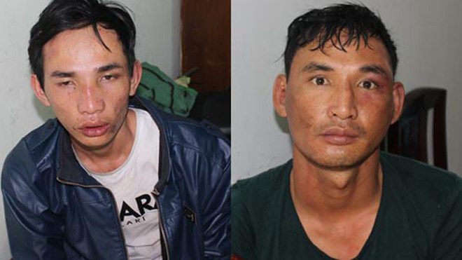 Nguyễn Văn Vương (bên trái) và anh Nguyễn Văn Nhất tại cơ quan công an