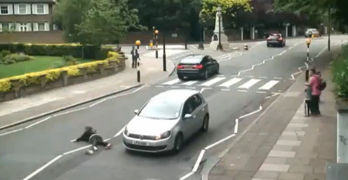 Cô gái băng qua đường bị ô tô hất lên capo