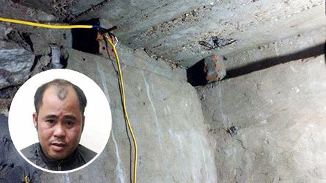 Đối tượng Nguyễn Hữu Dân và căn hầm trong nhà để cất giấu ma túy. Ảnh công an cung cấp