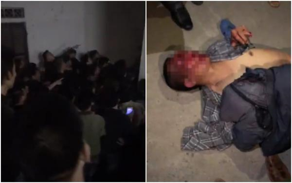 Hình ảnh người dân vây kín UBND xã khi nghe tin bé gái bị bắt cóc và hình ảnh anh Tuấn bị đánh trọng thương.