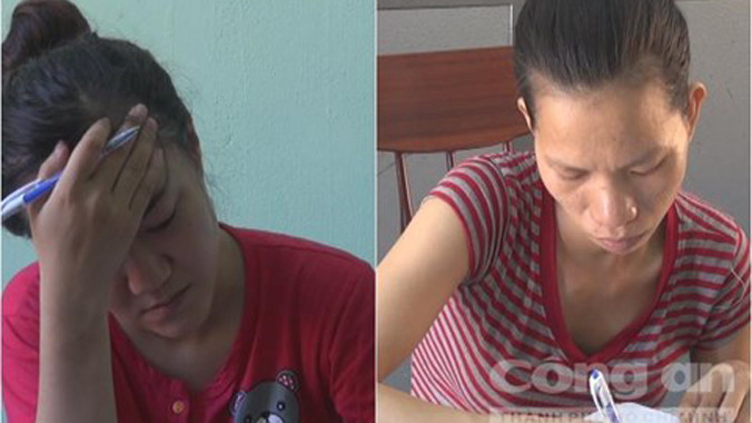 Cơ quan công an lấy lời khai Nguyễn Thị Vân và Phan Thị Anh. Ảnh: Sự Luân.