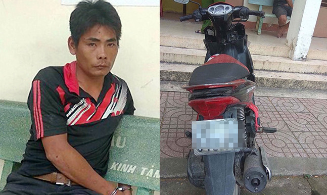 Đối tượng Mai Thanh Dương và xe máy đối tượng này dùng để đi cướp