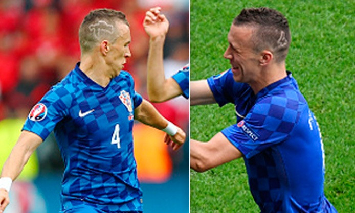 Ở bên phải đầu, tiền vệ người Croatia có một hình thù khá khó hiểu và phía bên kia là con số 4, cũng là số áo của anh ở đội tuyển.