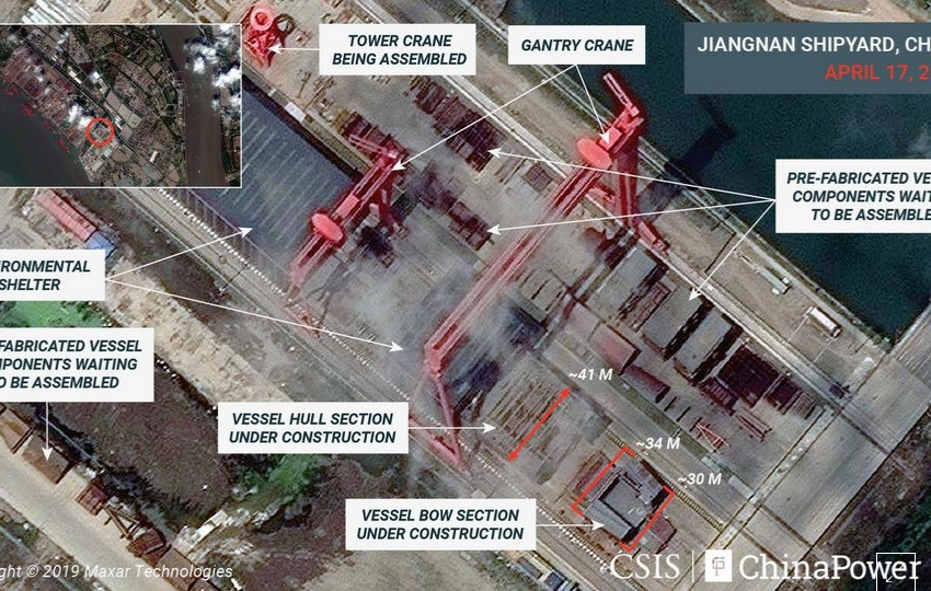 Ảnh vệ tinh do CSIS về hoạt động đóng con tàu sân bay thứ 3 của Trung Quốc. (Ảnh: Reuters)