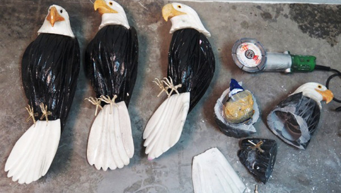 Các nghi can giấu cocain trong bụng những con chim làm bằng tượng xứ.