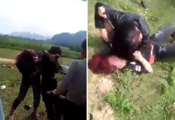 Hai nữ sinh Nghệ An đánh nhau. Ảnh chụp clip.