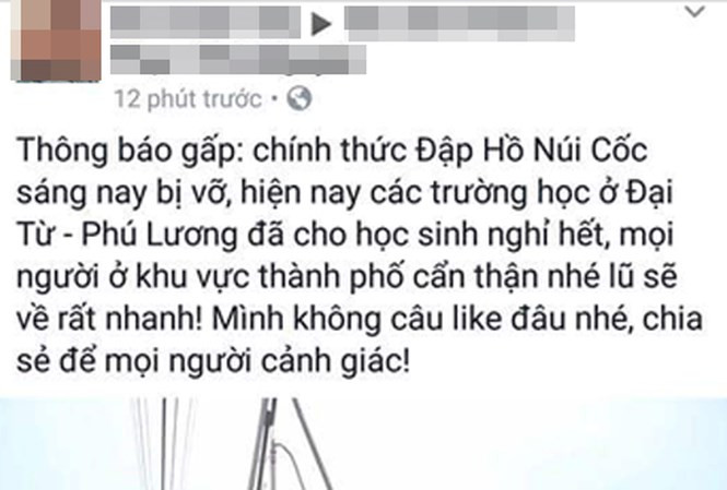 Thông tin được Hòa tung lên mạng xã hội Facebook.