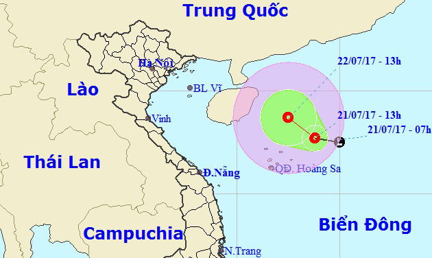 Dự báo đường đi của áp thấp nhiệt đới. Ảnh: NCHMF.