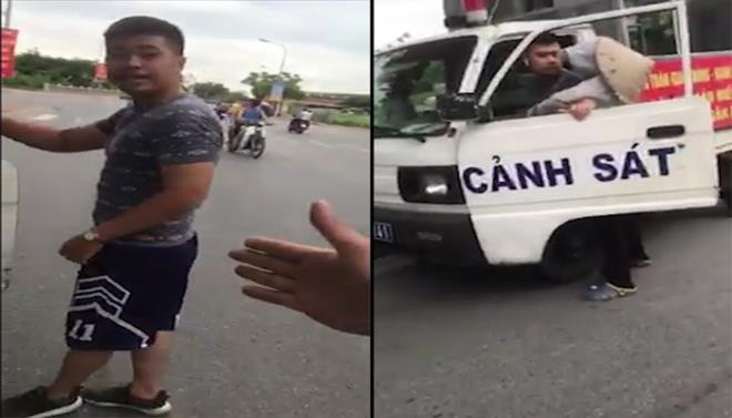 Hình ảnh Trung úy Lâm mặc quần đùi, áo cộc đi xử lý hàng rong. Ảnh cắt từ clip