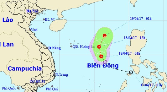 Vị trí và đường đi của áp thấp nhiệt đới. Nguồn: nchmf.gov.vn.